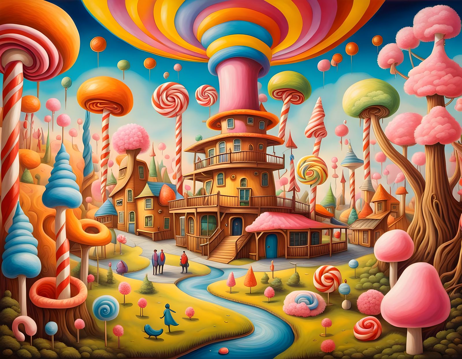 Create Candyland Playground Fairytale full of lollipops candy canes pretzels and cotton candy colorful vivid