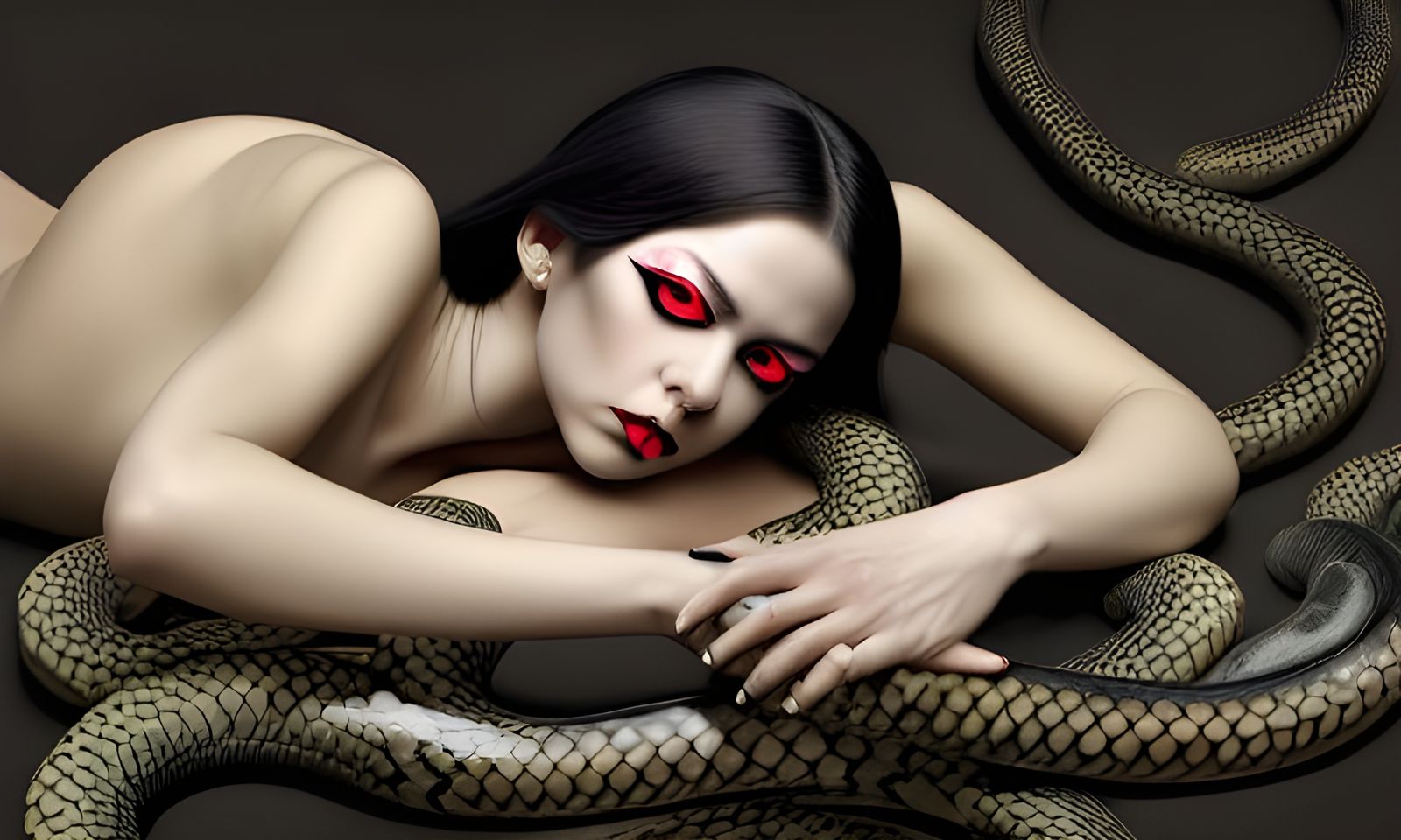 Serpentine Beauty: Ominous Portrait in Digital Art