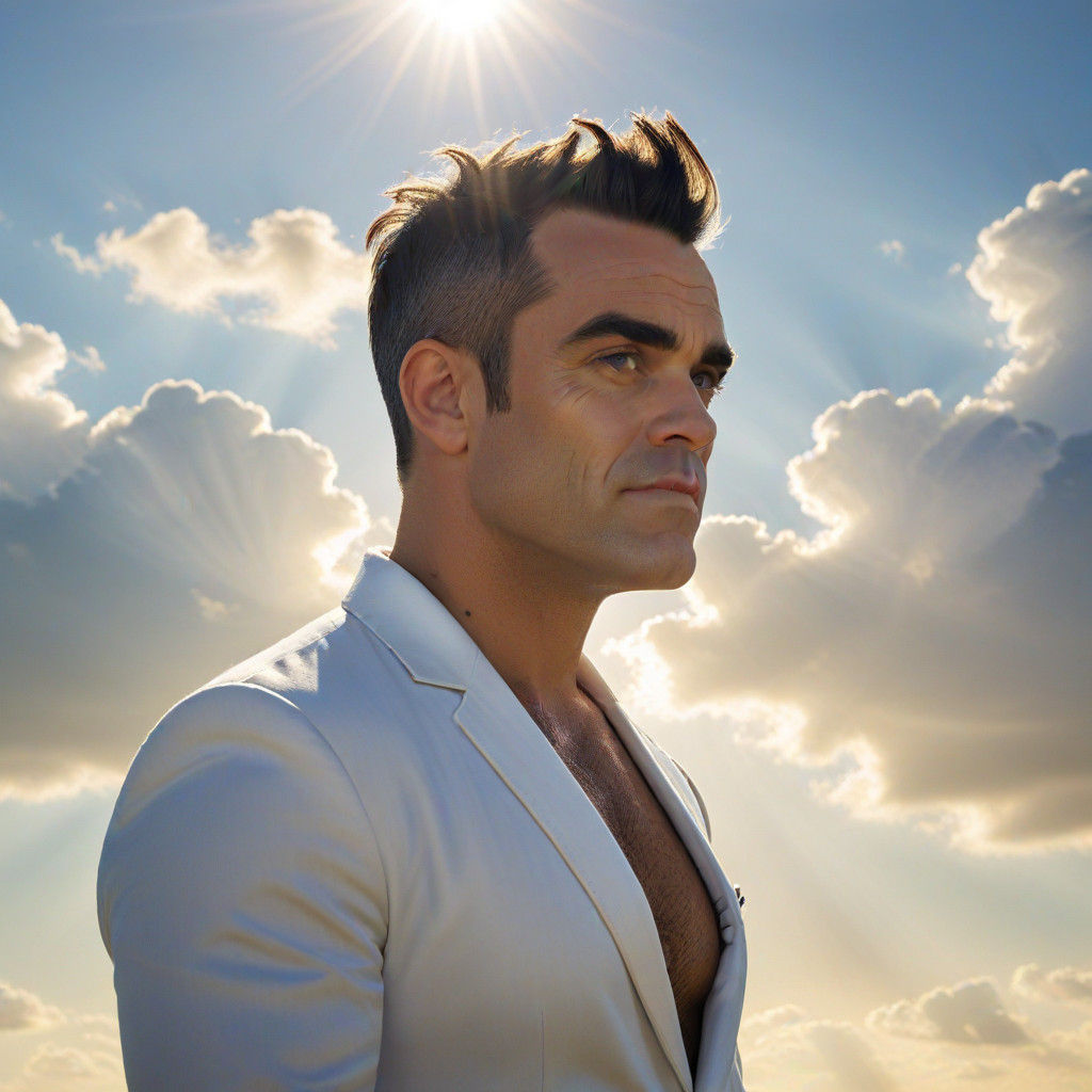 Surreal Robbie Williams Portrait in Heavenly Clouds