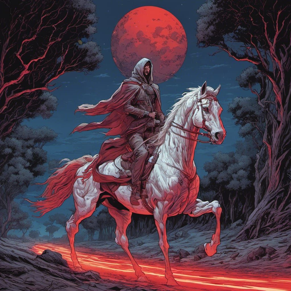 Ghost Rider on Neon Horse, Comic Book Art