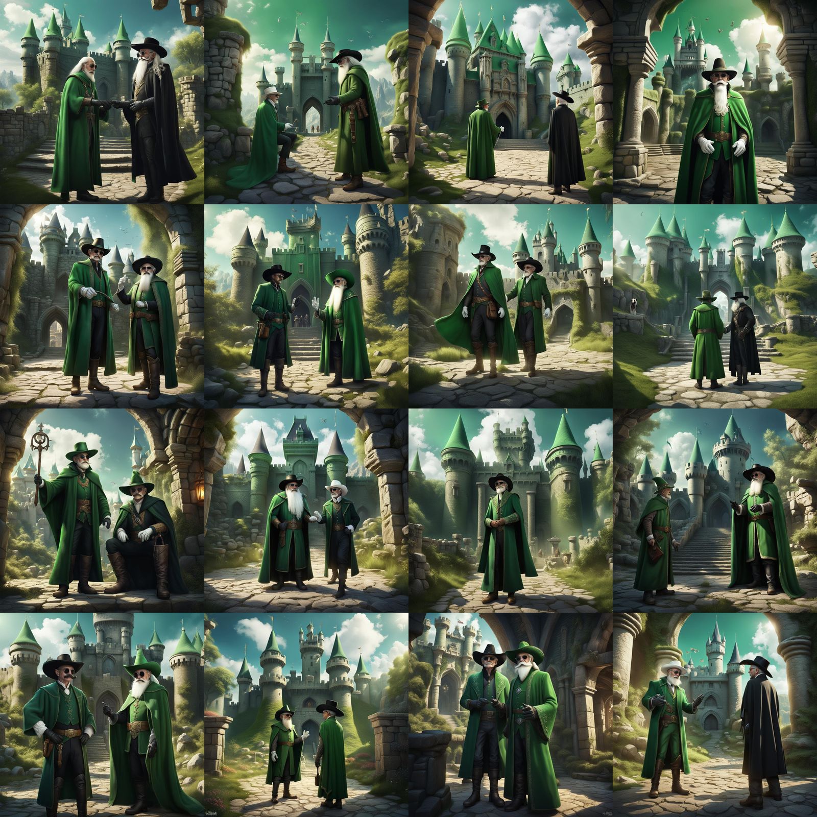 Elderly Elf in Green Robes Hires a Dashing Cowboy in Fantasy...