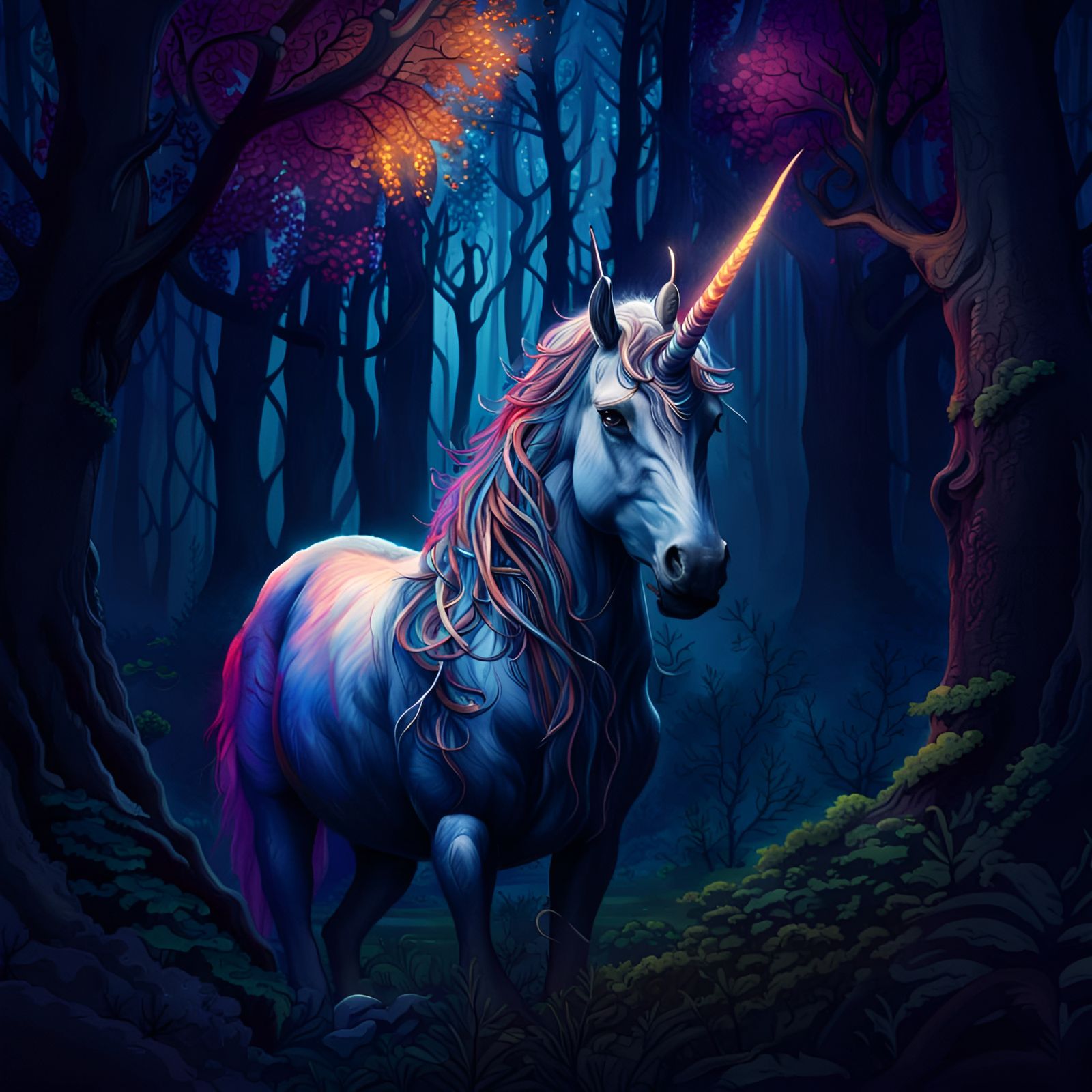 Mystical Unicorn in Enchanted Forest Concept Art
