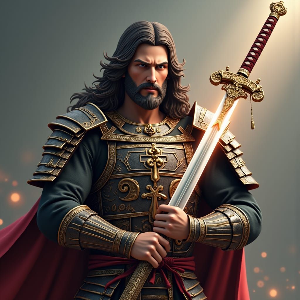 Jesus Samurai Sword in Anime Style