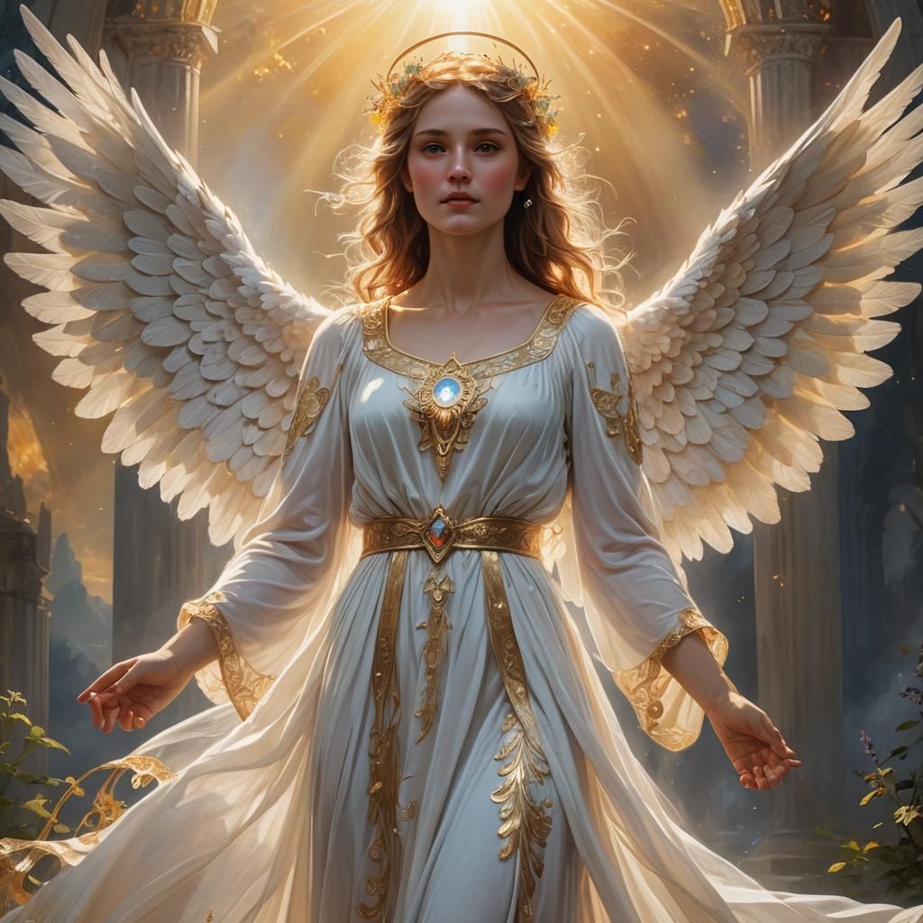 Fair Angel in Mystical Landscape: Oil Painting