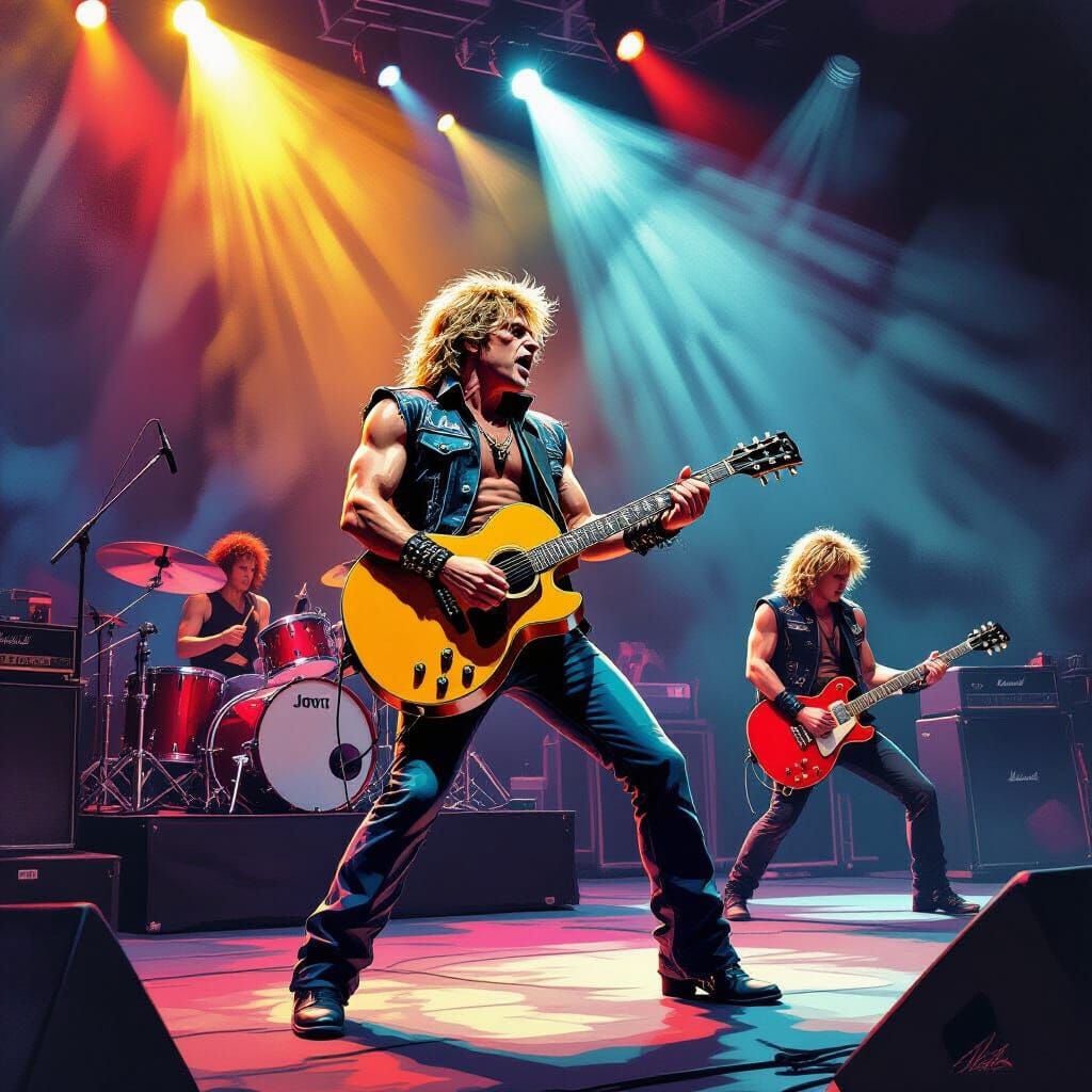 Bon Jovi Live in the 80s Rock Poster Art