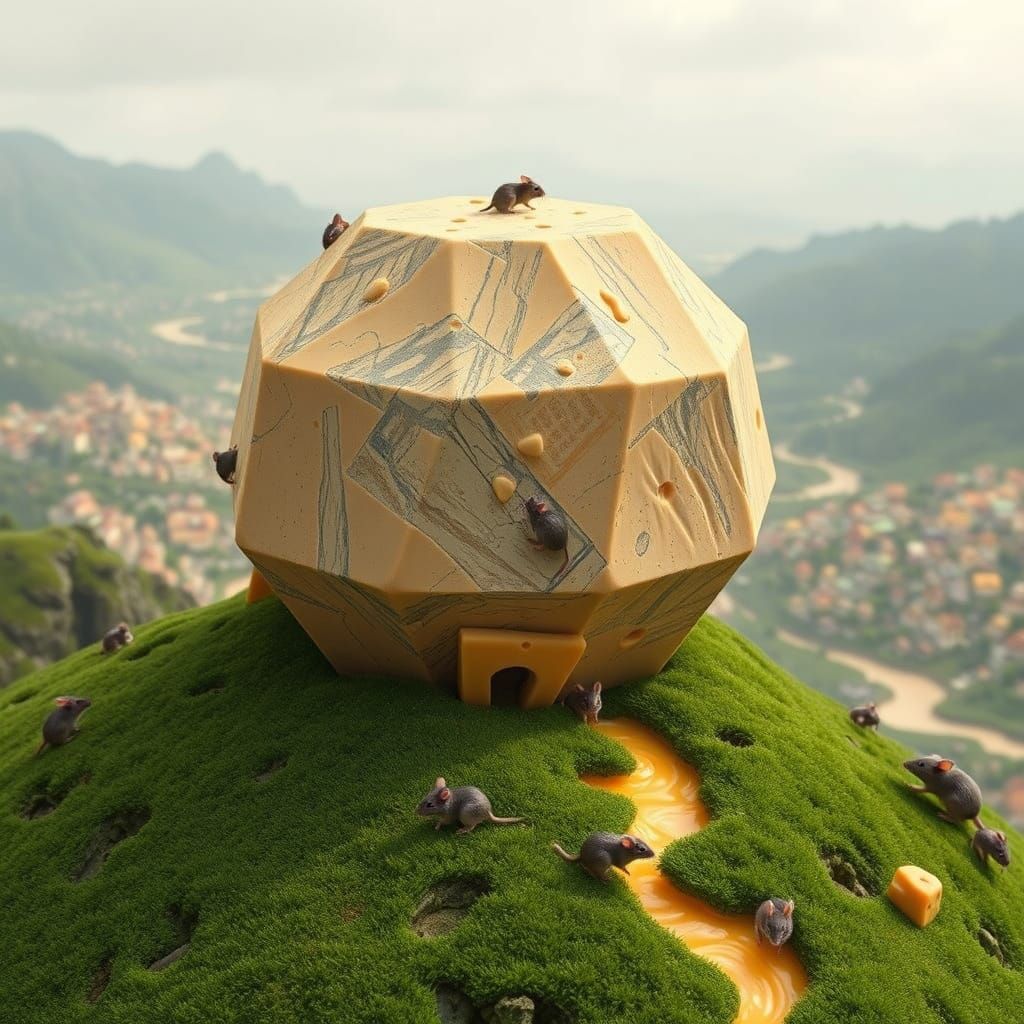 Hyperrealistic Cheese Cityscape in Whimsical Detail