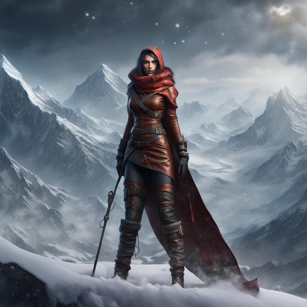 Leather-Clad Woman on Dhaulagiri I: Fantasy Art