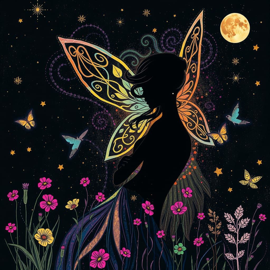 Fairy Princess in Dreamlike Crayon Landscape