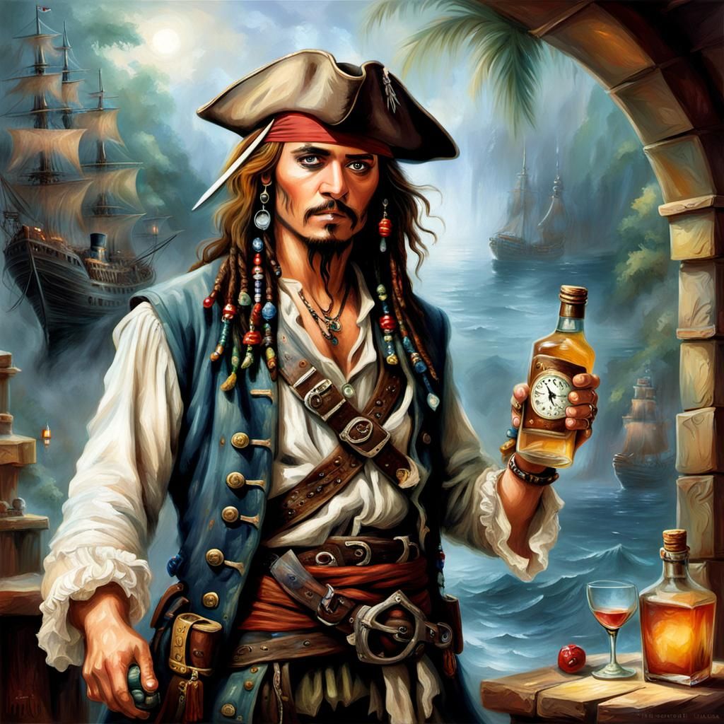 Pirate Captain with Rum Bottle in Ethereal Style