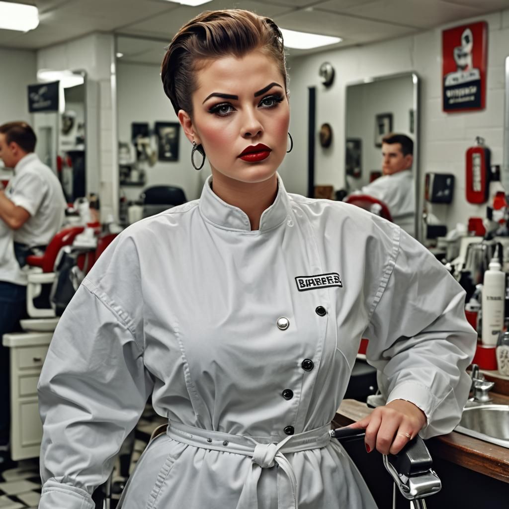 Dominant Barber Portrait with Piercing Look