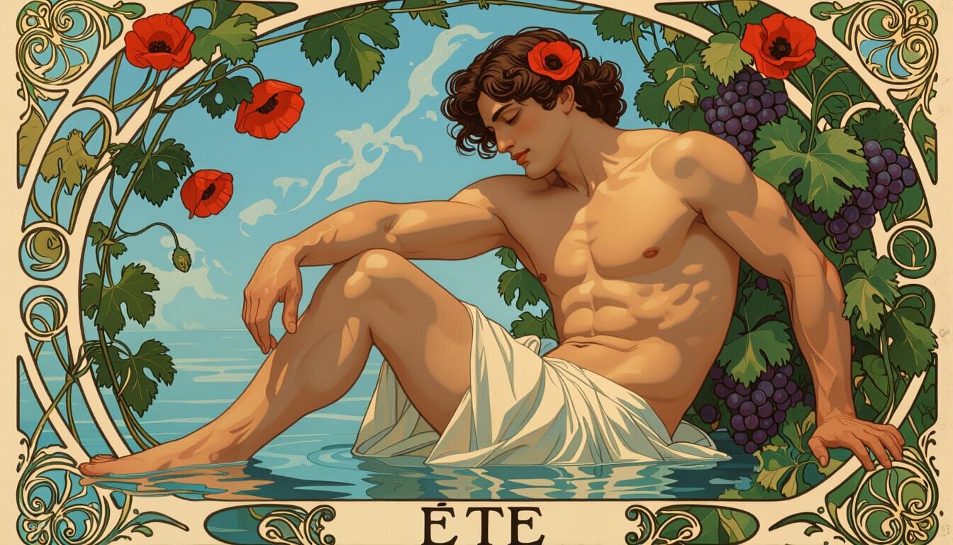 Art Nouveau Summer Scene as a Muscular Man