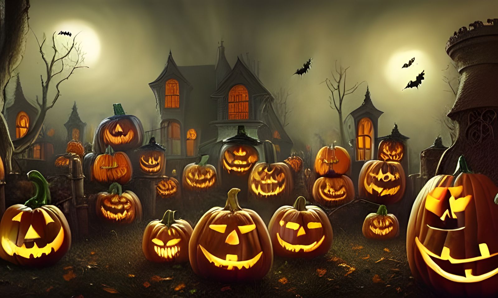 Elaborate Halloween Party in Photorealistic Style