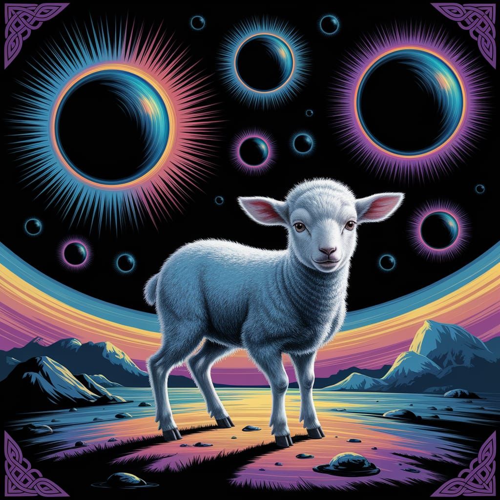 Lamb in Space: A Pre-Raphaelite Inspired Painting