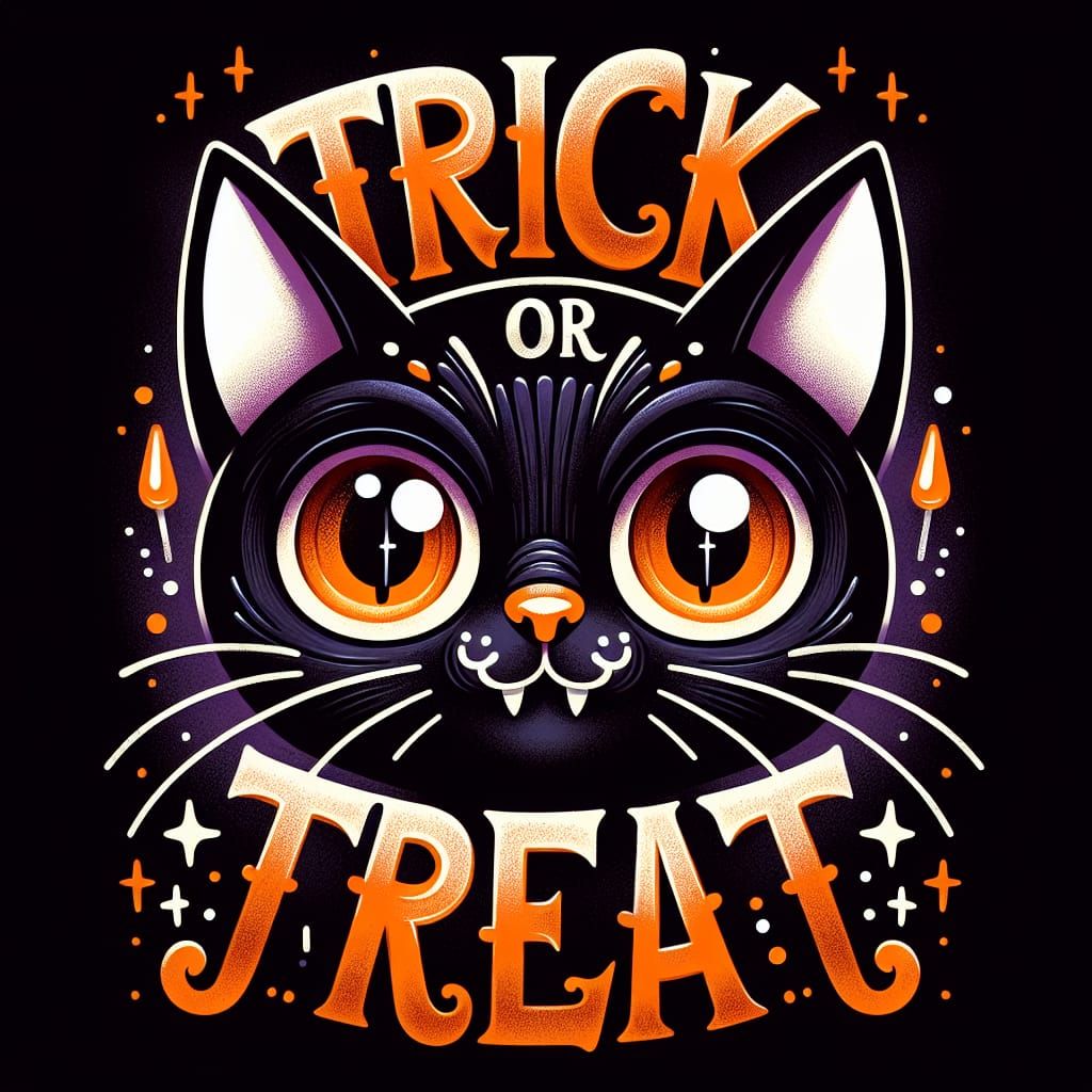 Charming Halloween Black Cat with 'Trick or Treat'