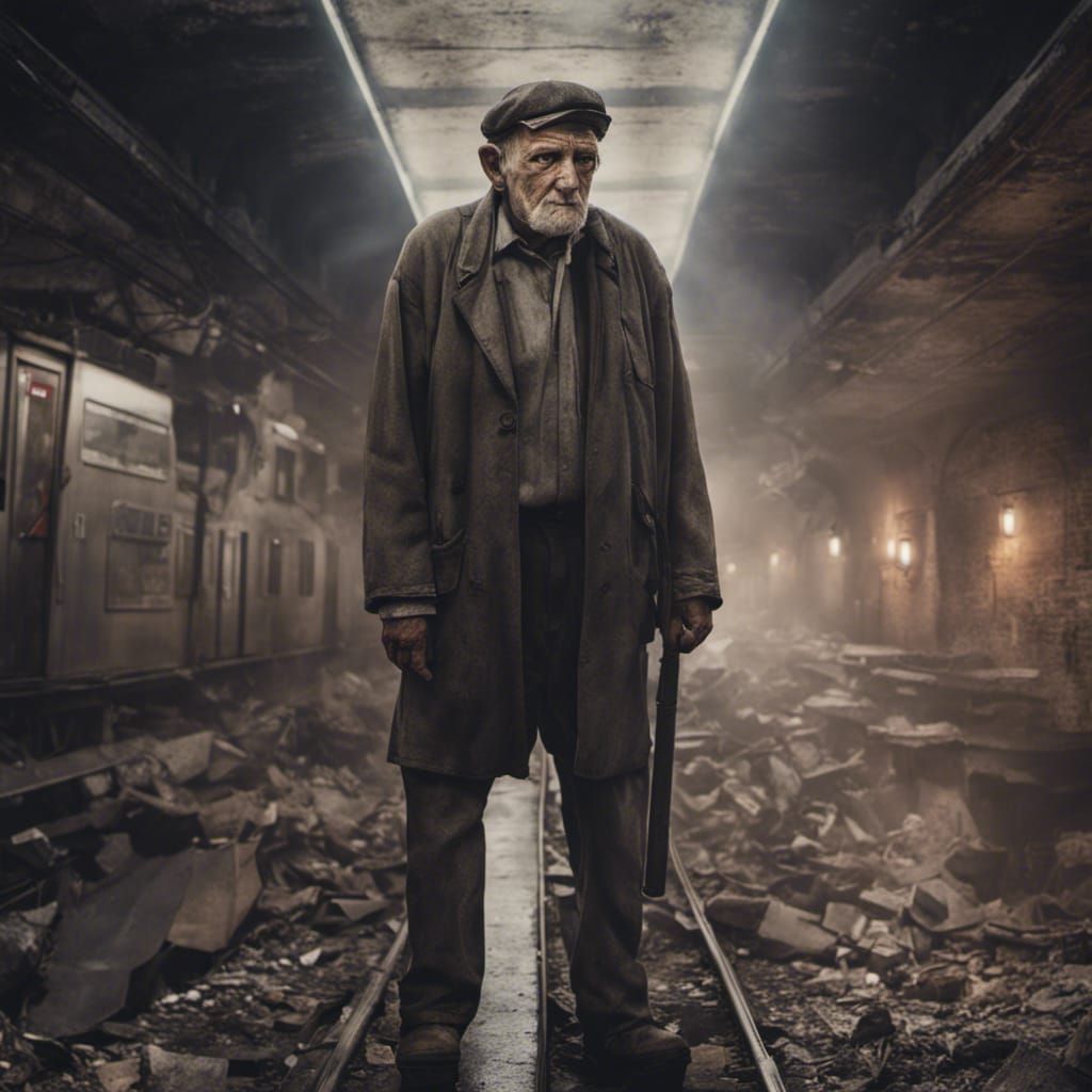 Dystopian Subway: Portrait of an Old Blind Worker