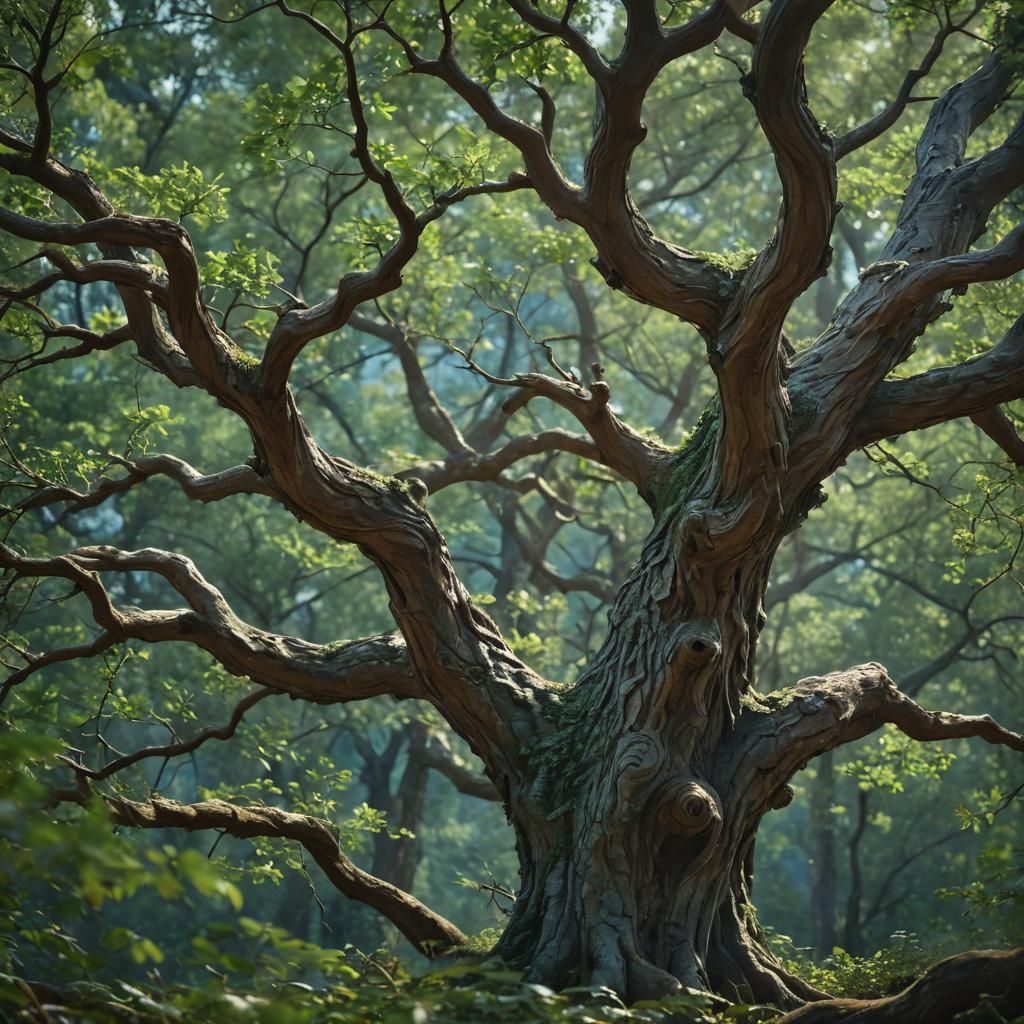 Majestic Tree in Forest: Hyperrealistic Concept Art