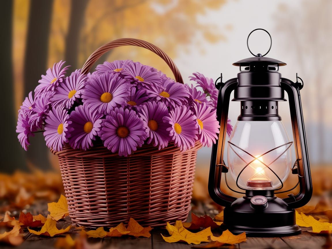 Vibrant Wicker Basket Amidst Autumn Twilight