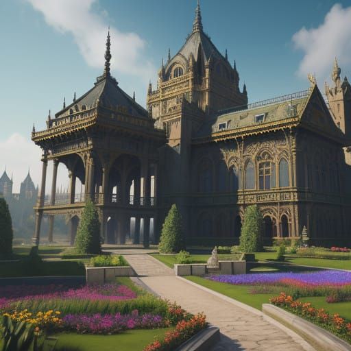 Ethereal Palace Gardens in Vibrant Colors