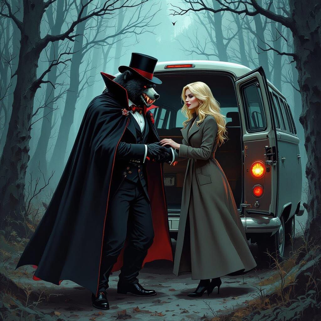 Vampire Bear Ushers Lady in Eerie Lithuanian Woods