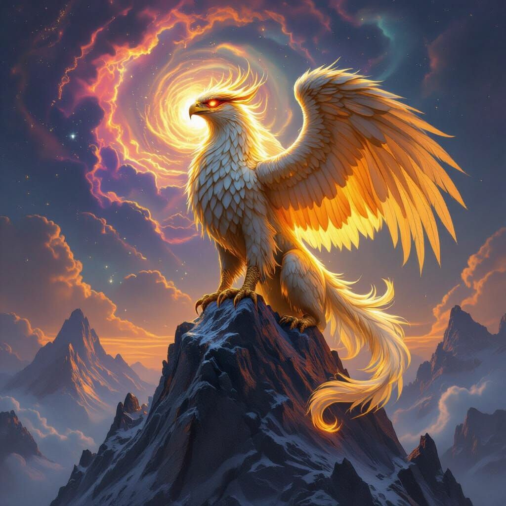 Majestic Griffin on Crystalline Peak in Fantasy Style