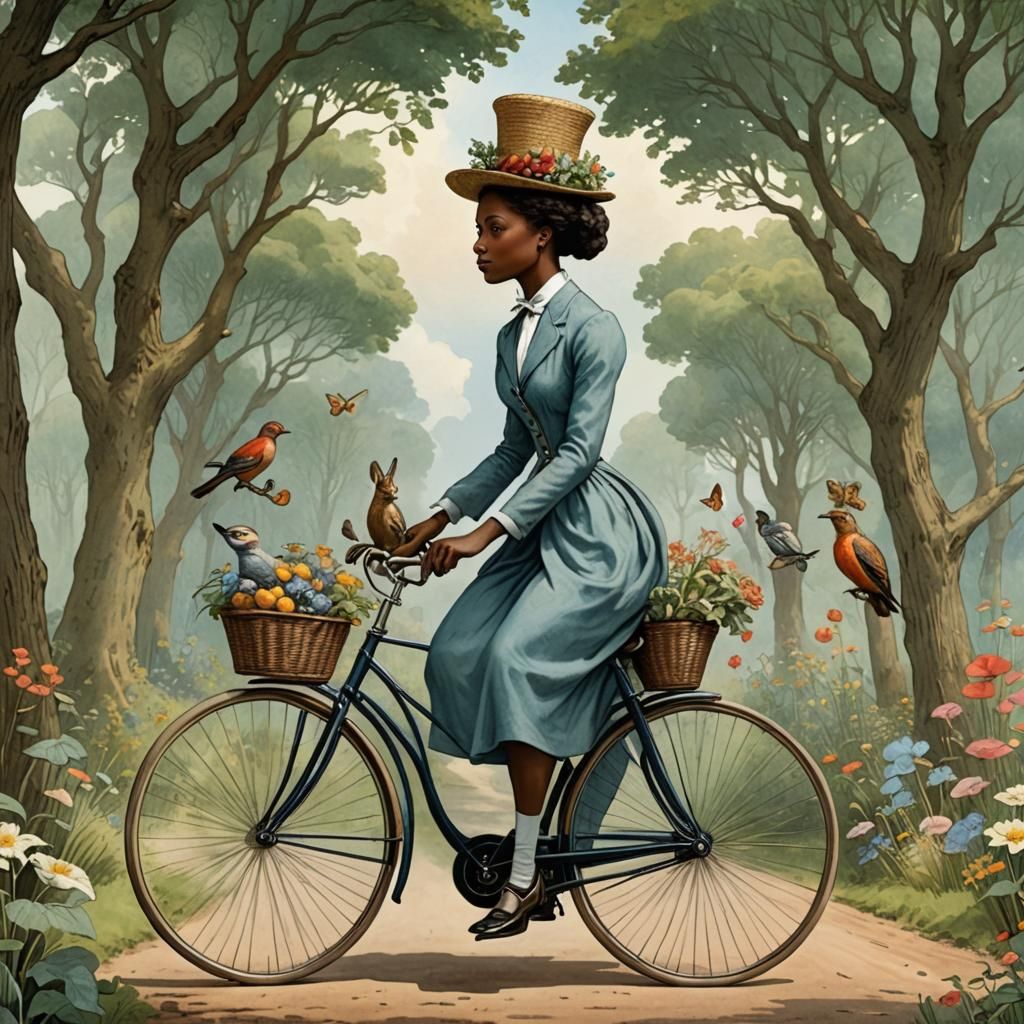 Magical African Woman on Penny Farthing Bicycle
