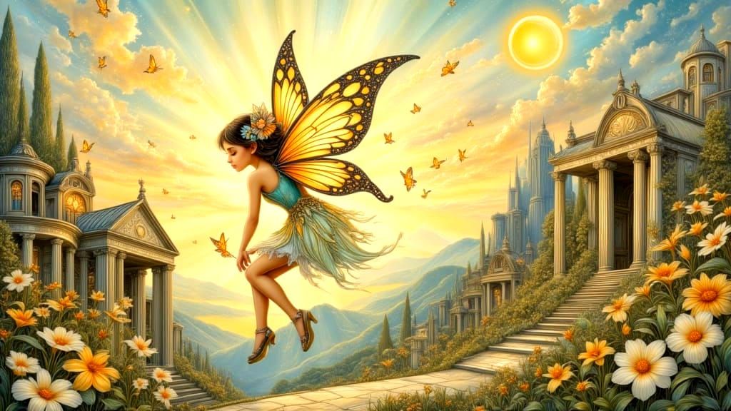 Fairy in Post-Apocalyptic Cityscape in Watercolor Style