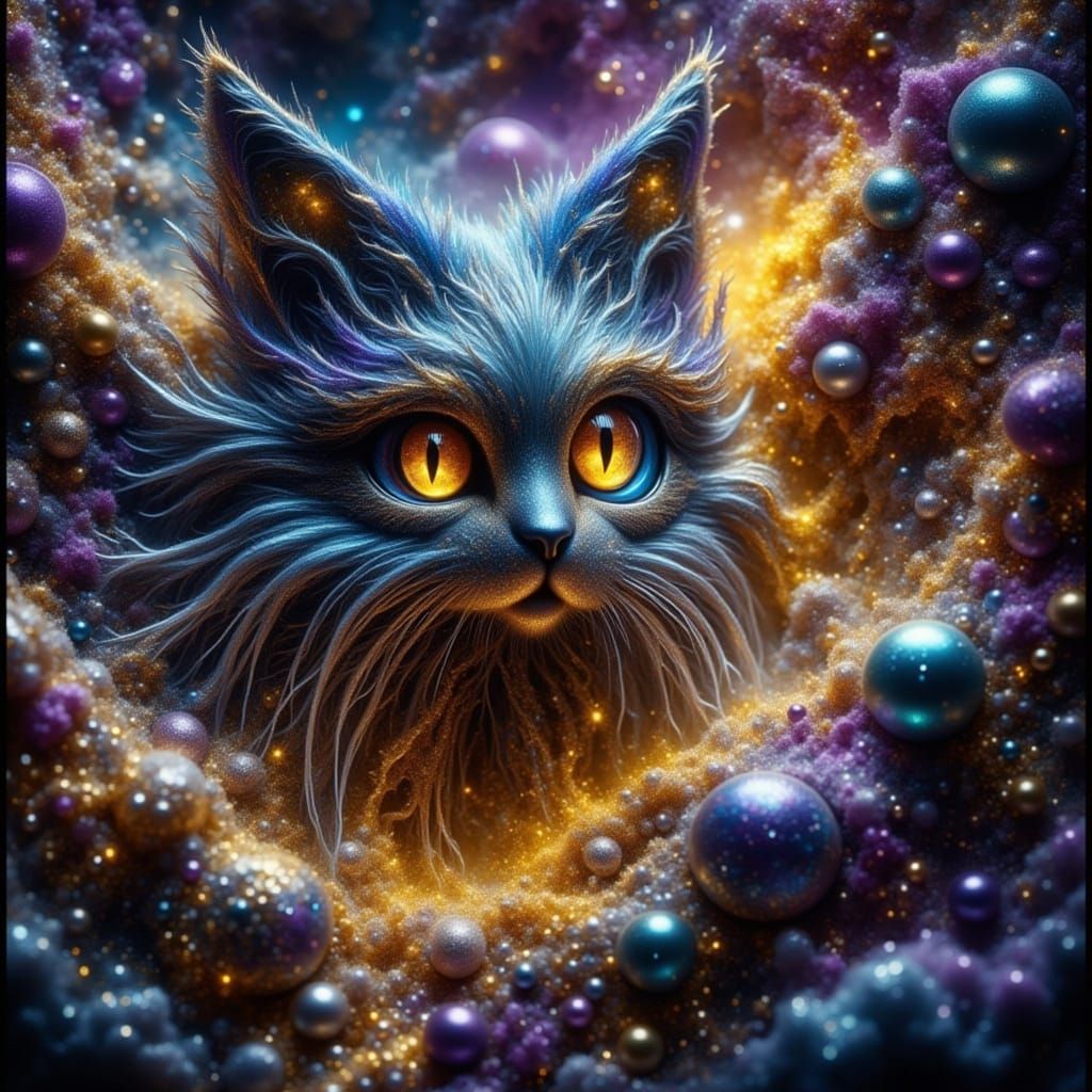 Surreal Dreamscape with Big-Eyed Cat