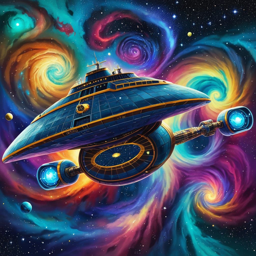 Stardust Ship: A Cosmic Nebulae Galaxy Illustration