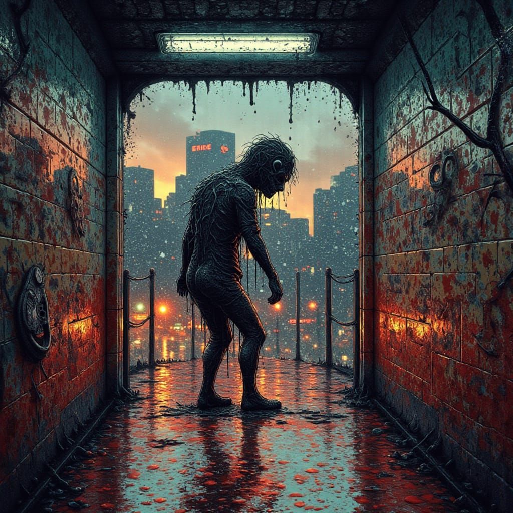 Surreal Subway Mutation in Watercolor Style