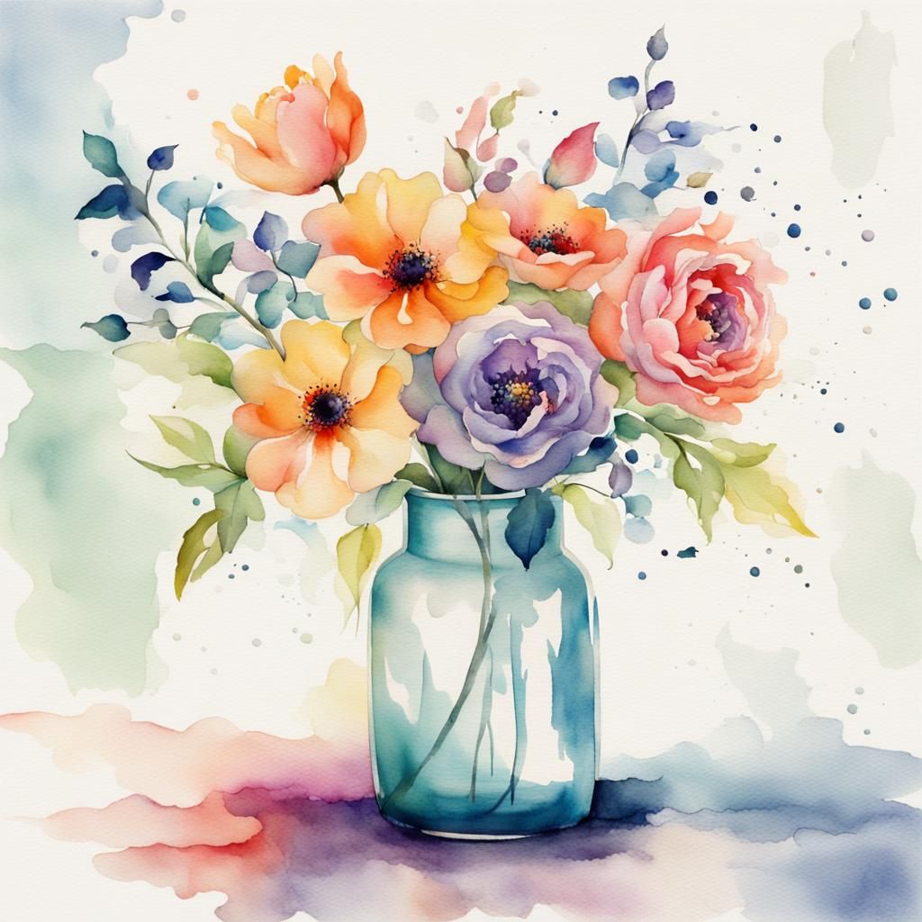 Watercolor Flower Vase Still Life