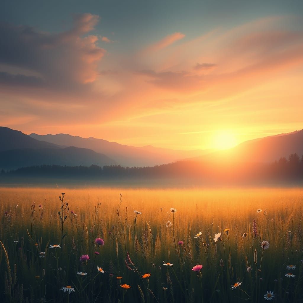 Ethereal Twilight Meadow in Soft Chiaroscuro