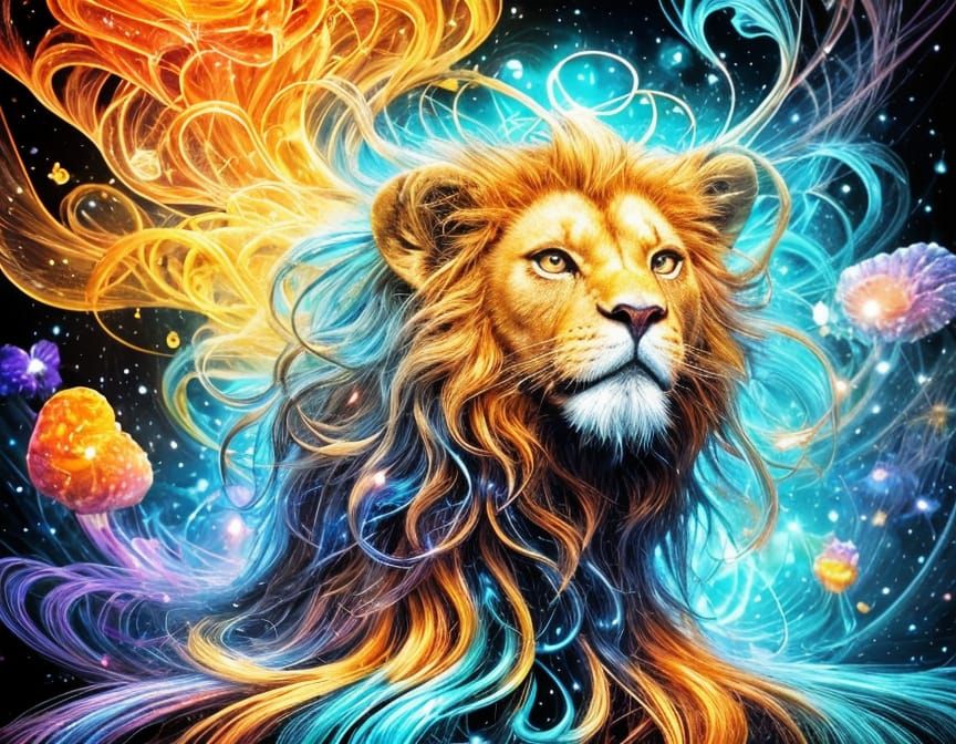 Fiber Optic Lion in Surreal Photorealistic Style