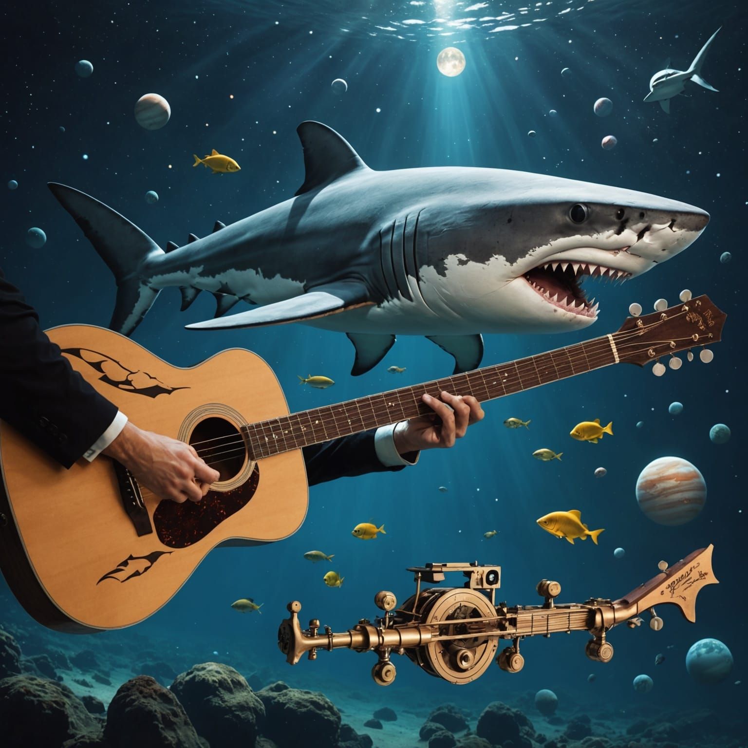 Surreal Shark Guitar in Interstellar Universe