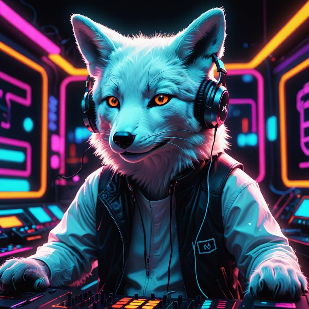 White Fox in Neon DJ Booth