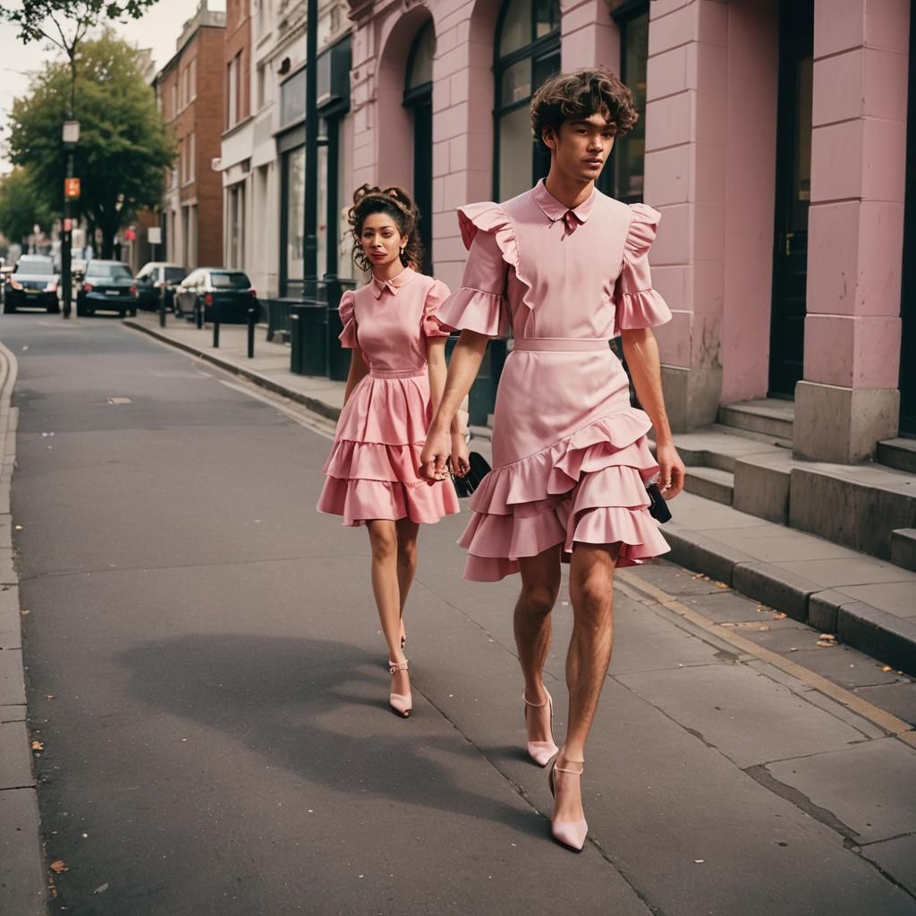 Boy in Pink Dress: A Cinematic Street Scene