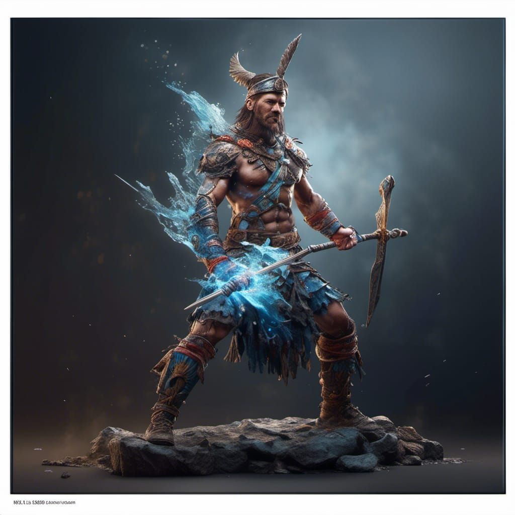 Hyperrealistic Muscular Scottish Warrior in Splash Art Style