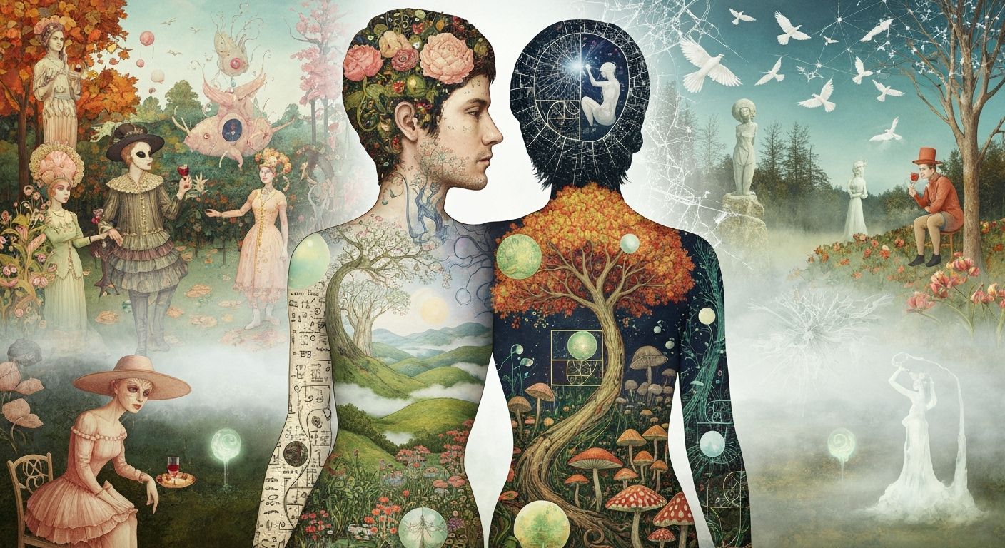 Surreal Garden Party in Mixed-Media Style