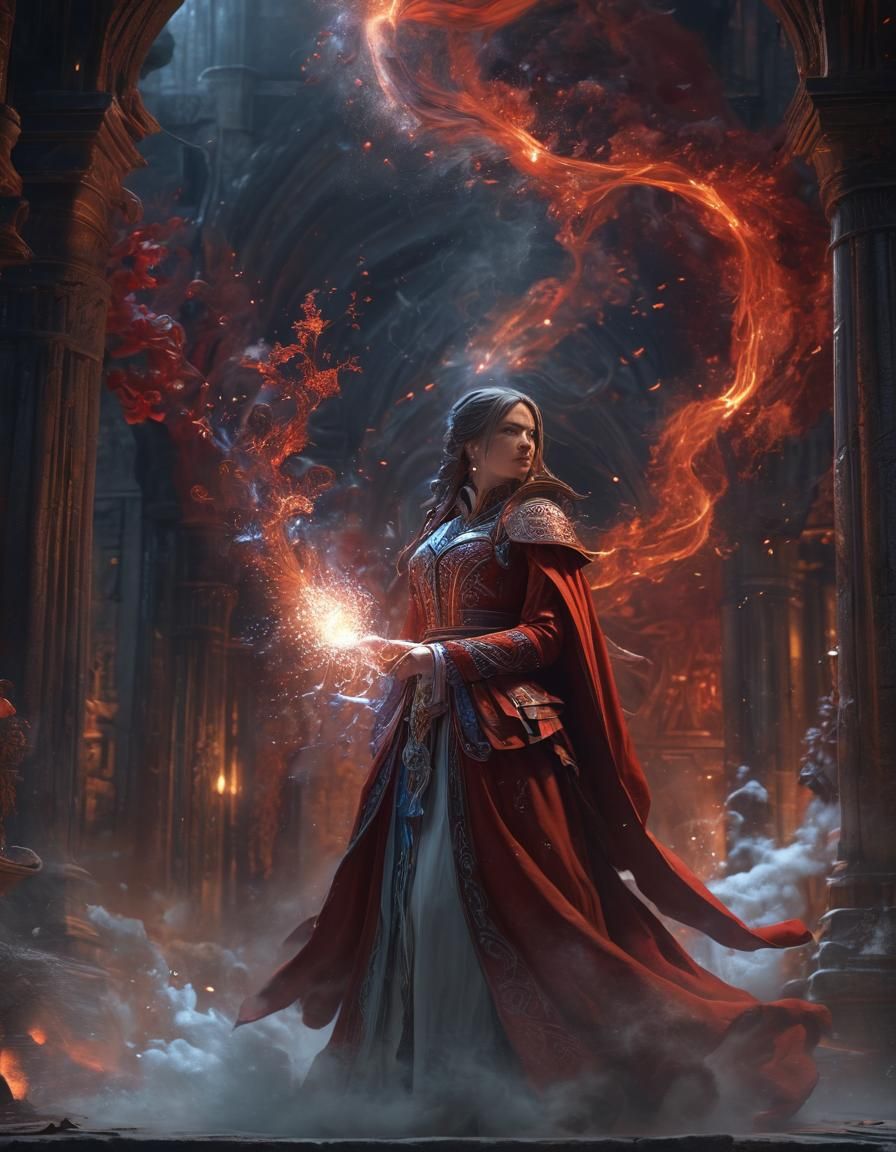 Fantasy Wizard Casts Magic in Mystical Dungeon