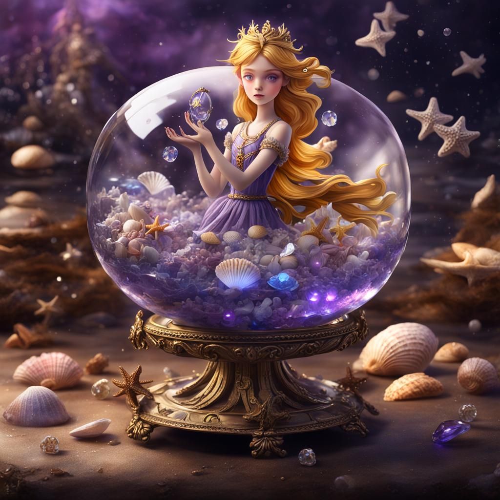Fairy Holding Clock in Crystal Bowl, Fantasy Art