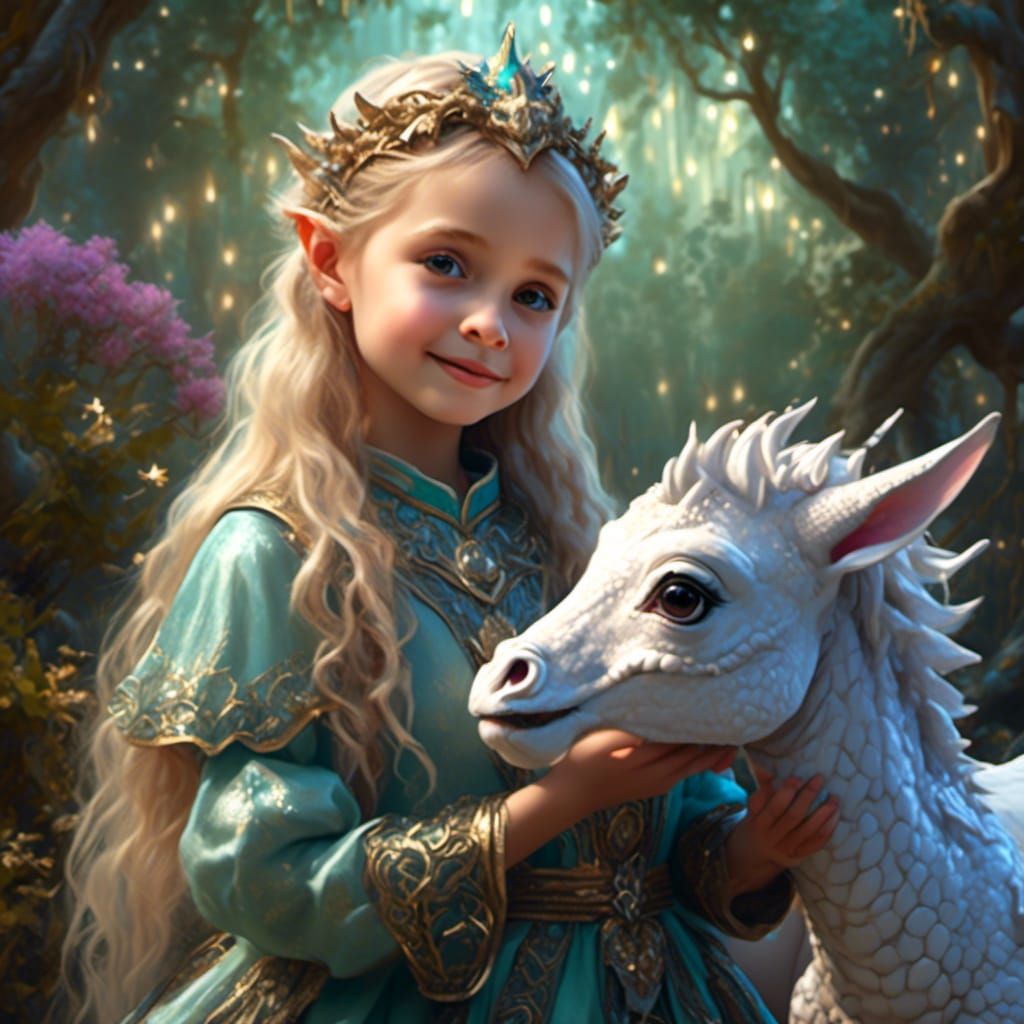 Elven Zookeeper with Baby Unicorn and Dragon