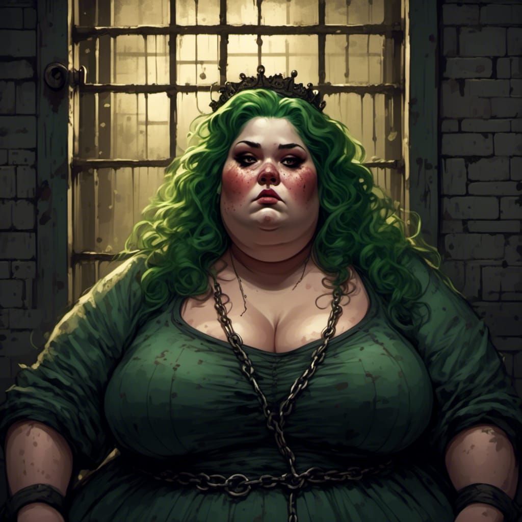 Gothic Portrait of Curvy Woman in Prison Cell
