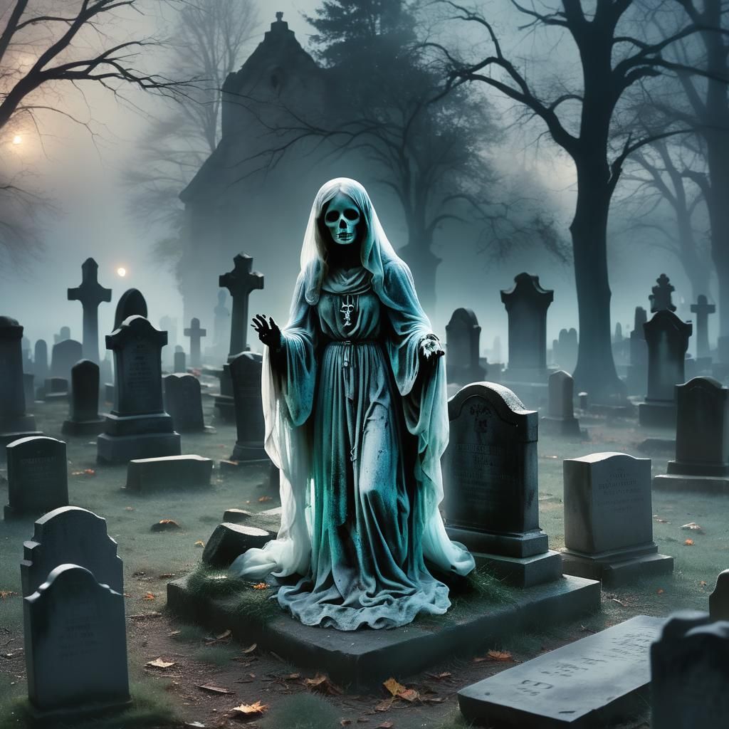Ethereal Ghostly Spirit in Haunted Cemetery