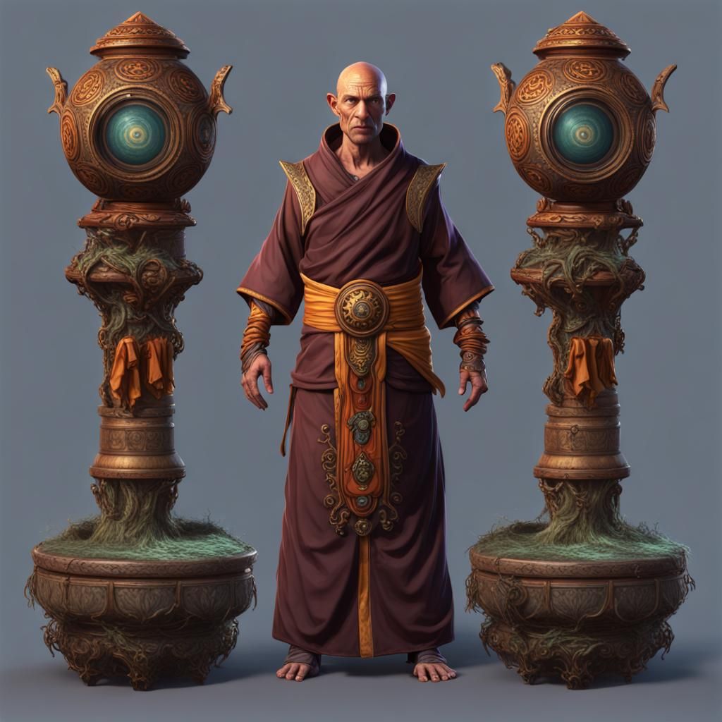 Monk in Circular Adornment: Detailed Matte Painting