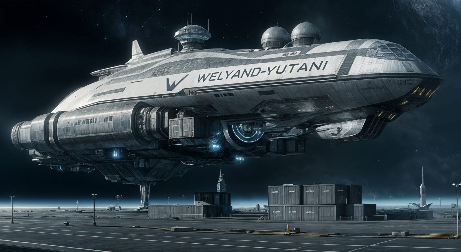 Weyland-Yutani passenger spaceship hovering above an Earth b...