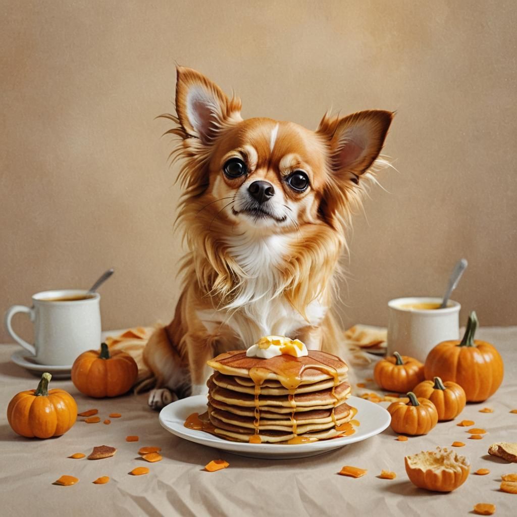 Chihuahua with Pumpkin Pancakes in Digital Art