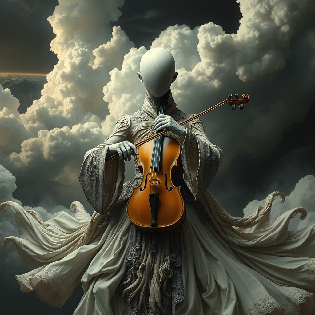 Surreal Violinist with Organic Violin in Dreamlike Distortio...
