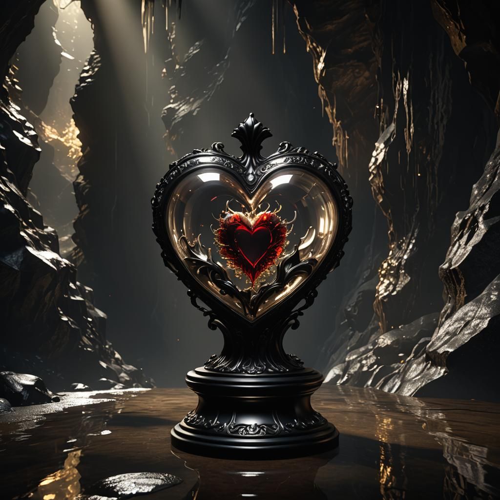 Enchanted Heart Vial in Dark Cavern - 3D Render
