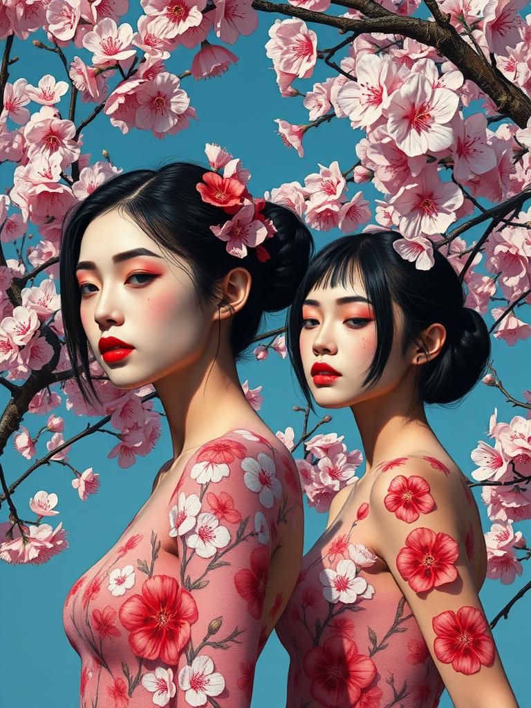 Cherry Blossom Bodypaint Art, Sci-Fi Comic Style