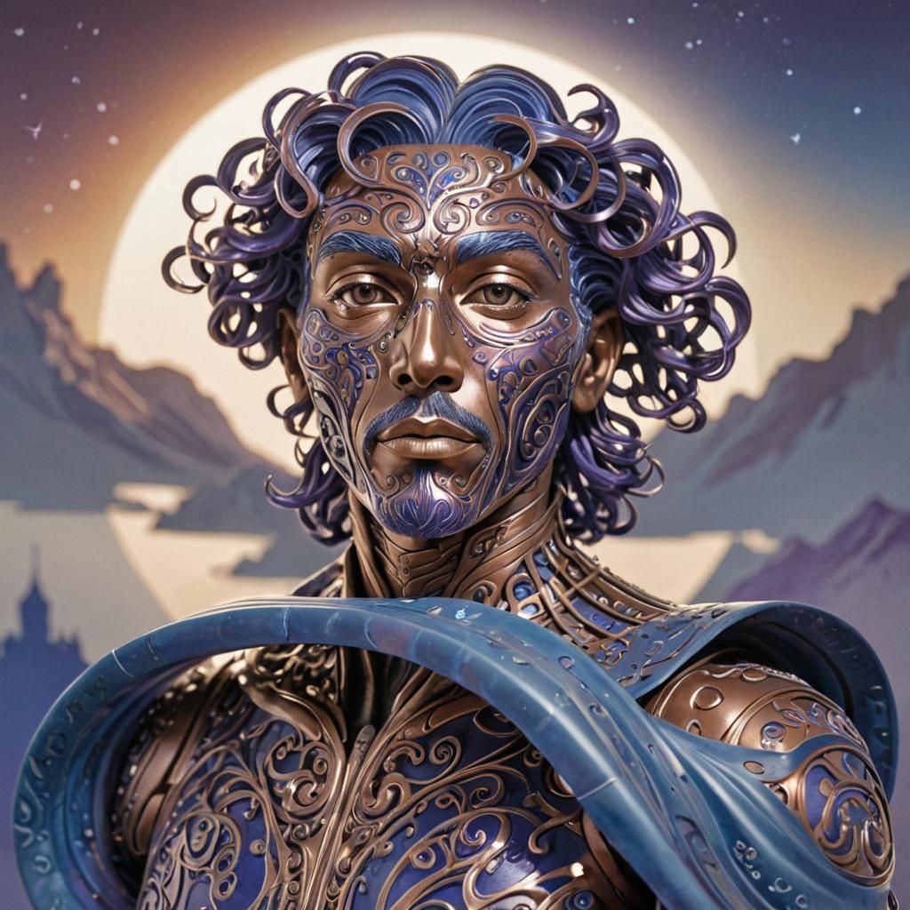 Stylized Mirage Man Art in Layered Copper and Silver