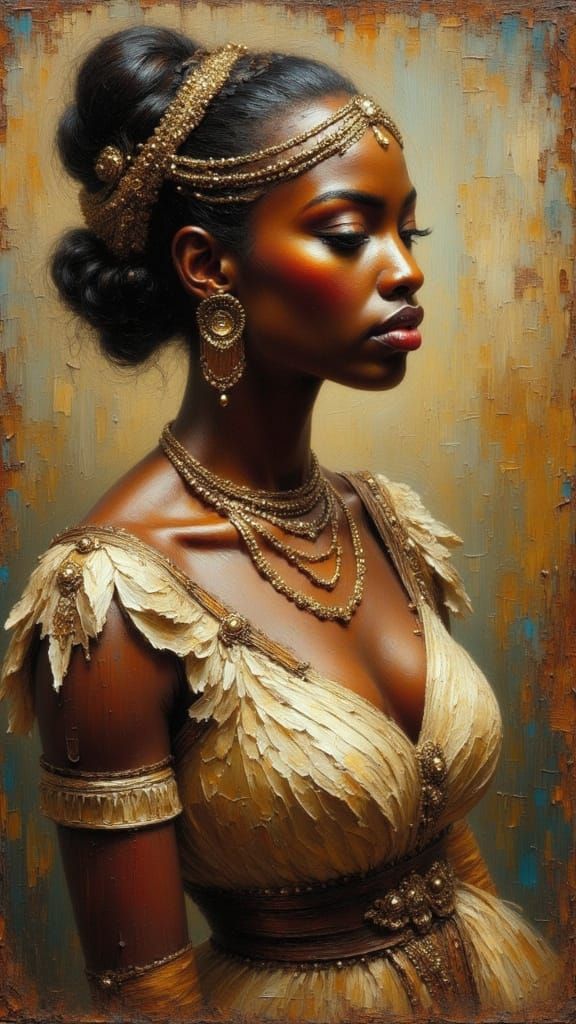 African Woman Portrait in Impasto Style